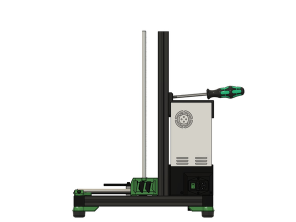 Wenn das Netzteil eben auf dem Rahmen aufliegt, kann die M6x12mm Zylinderkopfschraube an der Meanwell Halterung angezogen werden.