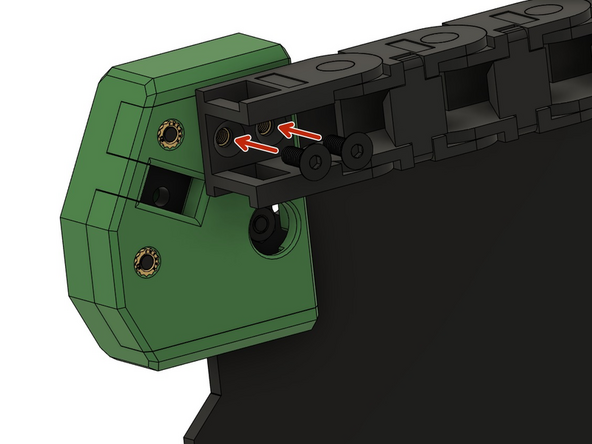 Sichern Sie die Kette an der Unterseite der Heizbettabdeckung mit 2x M3x8mm Senkkopfschrauben.