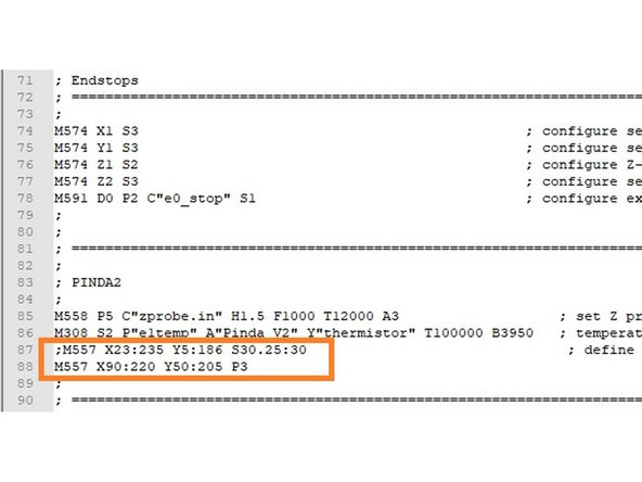 Falls Sie einen anderen Mount verwenden, müssen für X- und Y- Offset andere Werte eingestellt werden. Das Z-Offset wird in Step8 eingestellt.