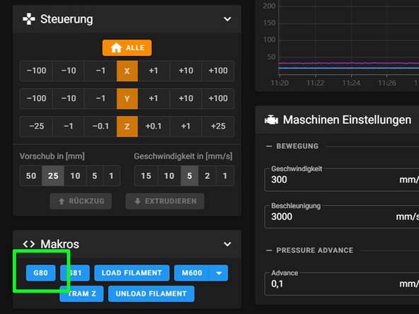 Wir schließen das Netzkabel an und starten den RaspberryPi und den Drucker. Der BLTouch sollte rot leuchten und den Pin 2x ausfahren (Selbsttest). Ist  das nicht der Fall, muss die Verkabelung noch einmal geprüft werden.