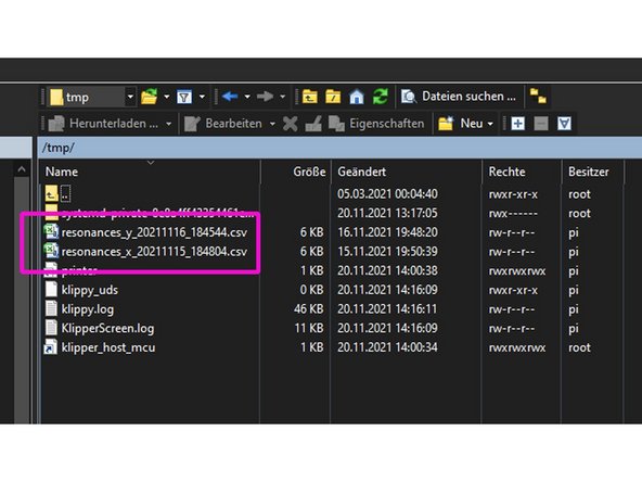 We now open the Win SCP tool and navigate to the folder tmp in the main directory. There should now be two csv files.