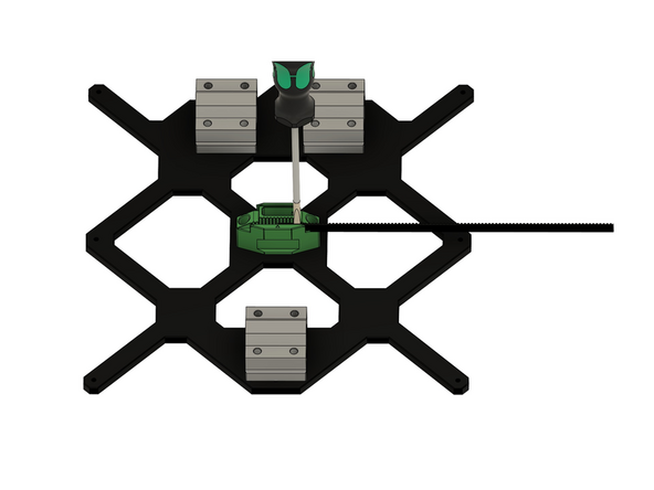 Achten Sie hierbei darauf, dass die gezahnte Seite des y-Riemenhalters nach zur Seite mit einem Kugellager zeigt.