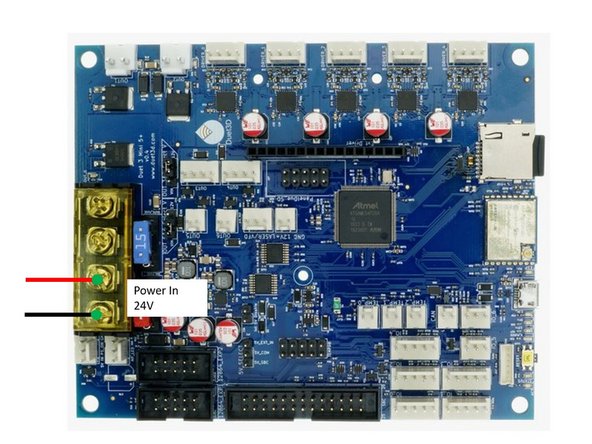 The Duet3Mini+ board require only one pair of power cables. If your PSU has two pairs installed remove one pair from the PSU.