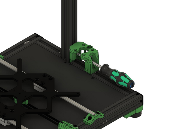 Achten Sie darauf das der vordere Nutenstein unter dem Schraubenloch im z-Motorhalter sitzt.