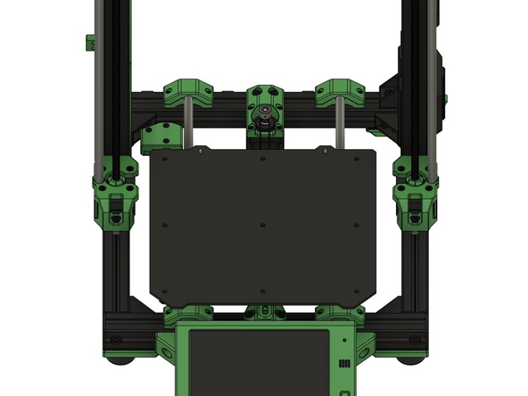 Legen Sie das Heizbett vorsichtig auf die Distanzhülsen. Prüfen Sie anschließend die Positionen der Distanzhülsen unter dem Heizbett.