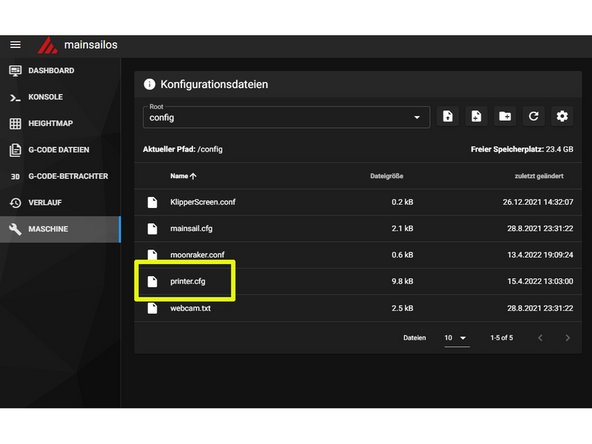 We open the machine section and there the configuration file printer .cfg.