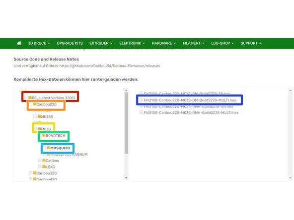 Besuchen Sie Caribou3d.com um dort die passende Firmware für Ihr Druckermodell auszuwählen: