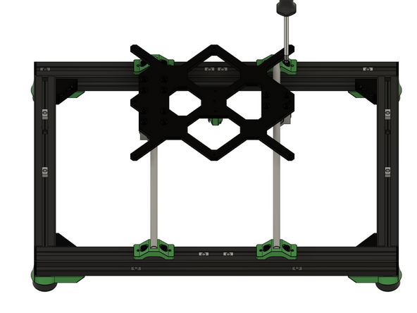 Fahren Sie den y-Schlitten nach ganz hinten und befestigen Sie die 2x M6x12mm Zylinderkopfschrauben in der y-Stangenhalterung rechts hinten.