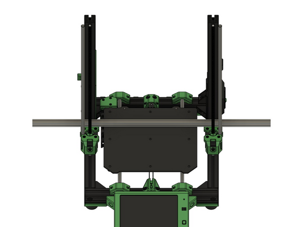 Legen Sie nun einen Gegenstand (z.B. ein Lineal oder Aluprofil) zwischen den z-Schrittmotoren und den z-Profilen auf das Heizbett.