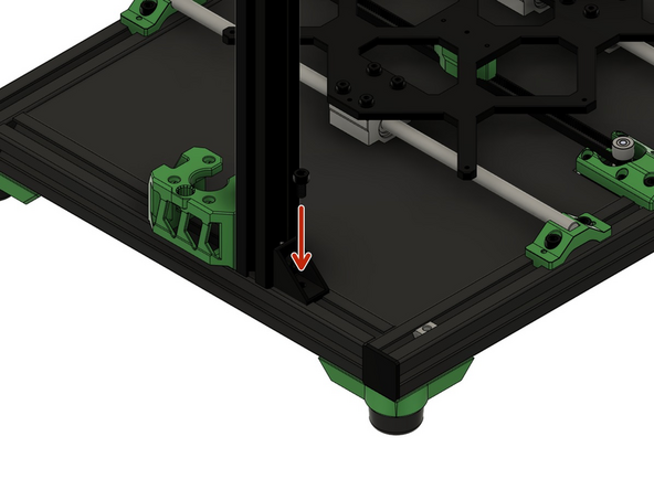Legen Sie nun das z-Kalibrierungswerkzeug auf den hinteren Teil des y-Aluprofils und schieben Sie das z-Aluprofil soweit dagegen, bis es das Werkzeug berührt.