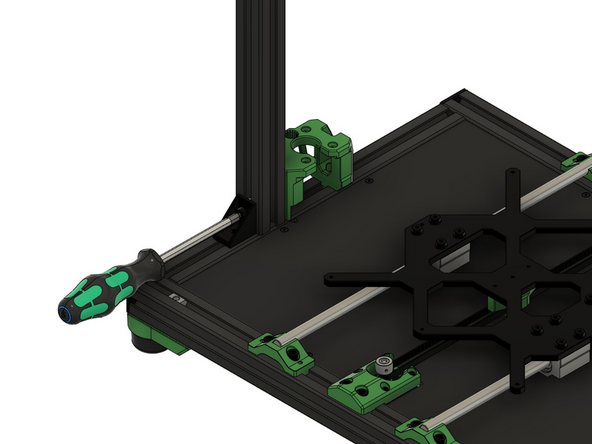 Achten Sie darauf das der vordere Nutenstein unter dem Schraubenloch im Eckwinkel sitzt.