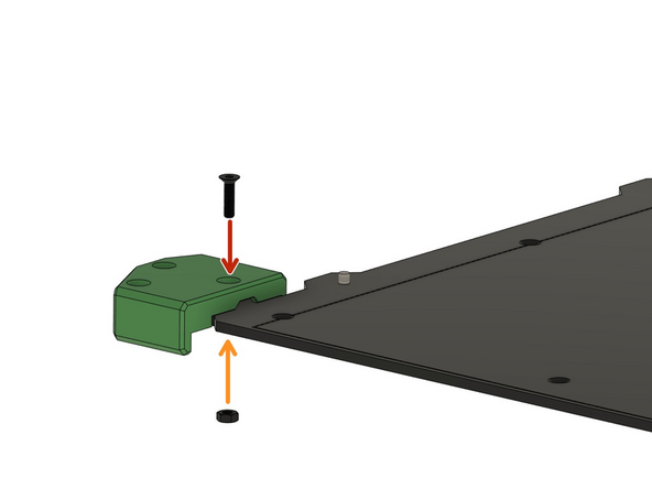 Legen Sie die obere Heizbettabdeckung auf die Kabel (nicht dargestellt) am Heizbett und befestigen Sie diese mit einer M3x12mm Senkkopfschraube.