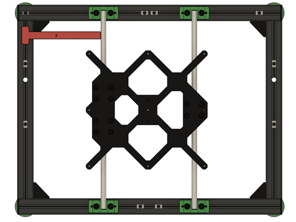 Dann setzen Sie das Werkzeug oben auf die linke y-Achse und drücken hier ebenfalls die Stange dagegen.