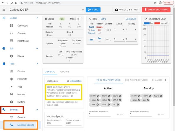 In Duet Web Control go to: