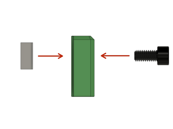 Durch die y-Ketten Halterung Rahmen wird eine M6x12mm Zylinderkopfschraube gesteckt und von außen mit einem Nutenstein lose befestigt.