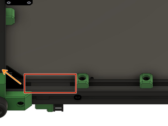 Drücken Sie die Kabel des rechten z-Schrittmotors in den linken Schlitz des rechten y-Aluprofils und decken Sie das Kabel, mit einer 6cm langen Nutabdeckung, ab.
