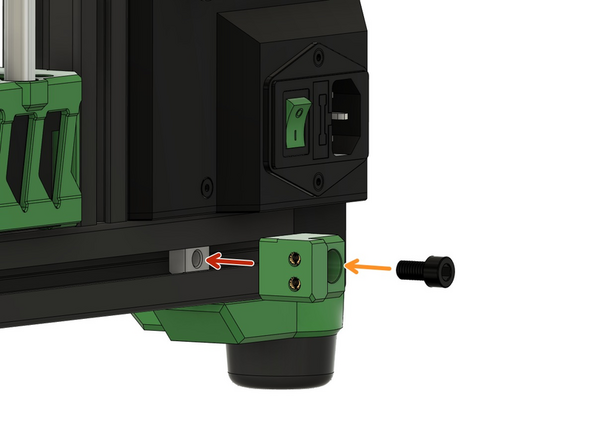 Stecke Sie den u-Ketten Halter auf den Nutenstein im rechten Schlitz des rechten Aluprofil.