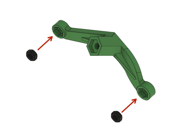 2x M3 Sechskantmuttern in die Lüfterhalterung schieben.