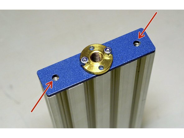 Place the Lead screw plate on top of the  20x80 V-Slot profile so that the open holes line up with the two threaded holes in the V-Slot profile
