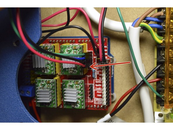 Connect the Left Y-Motor to the controller board at the top right plug with the red cable to the bottom