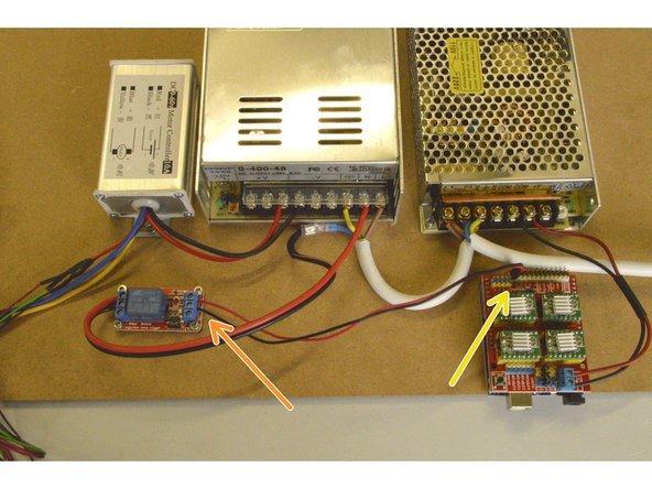 Connect the Relay Signal cable to the IN port on the relay (red cable) and to the DC- port on the relay (black cable)