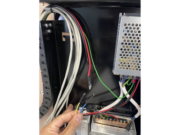 Connect the spindle cable (red and black cables) to the blue and yellow cables from the speed controller as shown in the picture.