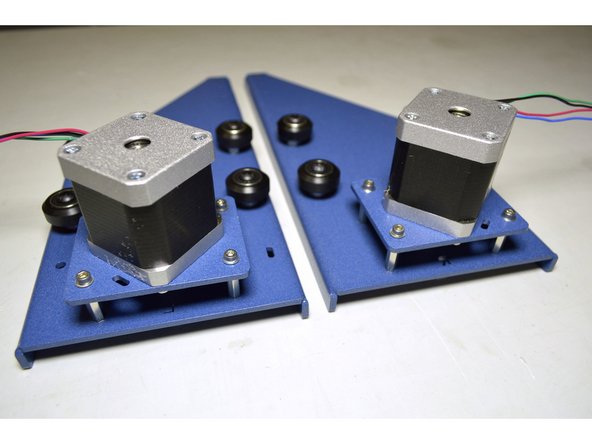 Mount the Y-motor assemblies to the Y-motor rails with the M3x8 cap screws (8 Pcs), M3 washers (8 Pcs) and Pratley Pratlock through the holes indicated