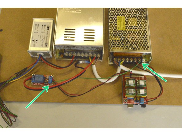 Connect the Relay Power Cable to the DC+ port on the Relay and to the +V port on the 100W Power supply