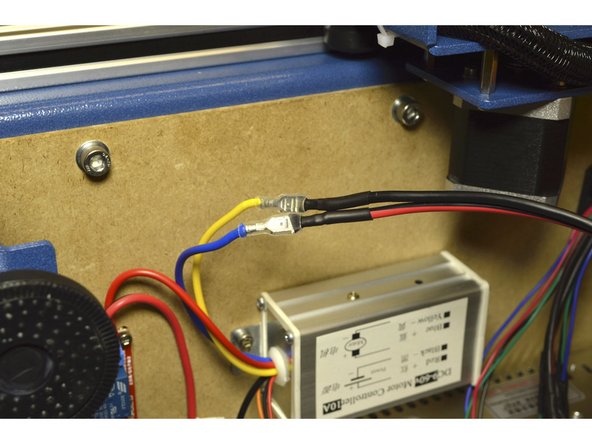 Connect the spindle cable to the Blue and Yellow wires on the Spindle speed controller.
