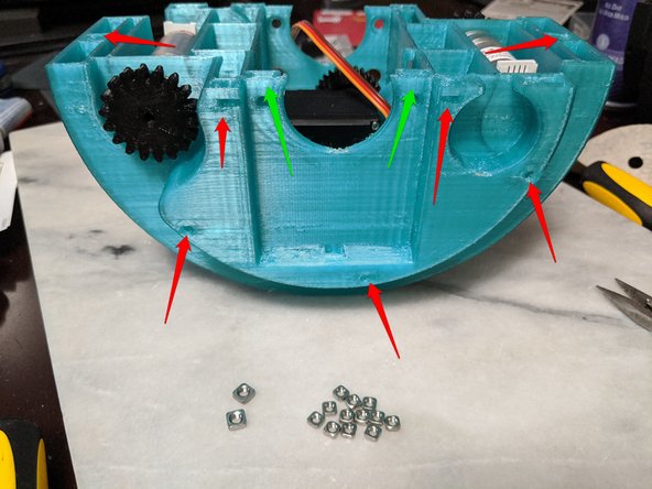 Refer to the pictures on where to insert the square nuts.  All arrows in RED are M3 square nuts.  All arrows in GREEN are M4 square nuts.