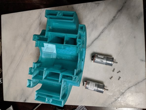 Here we will start with the MainFrame printed file and 2x 500 RPM 12v motors with encoders.  The motors I used are Here  Also you will need 4x M3 x 10mm long countersink screws.