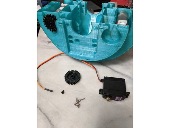 Here we will use the MainServoGear, the MG996R servo, the screws from the servo pack, and the MainFrame.