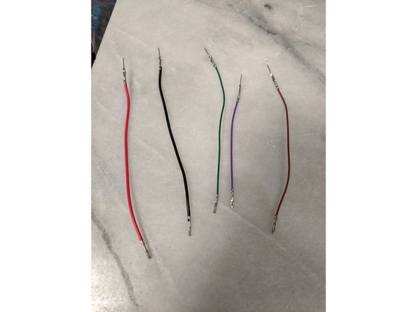 Each wire will get a female crimp on one end, and a male crimp on the other as seen in Pic 2.