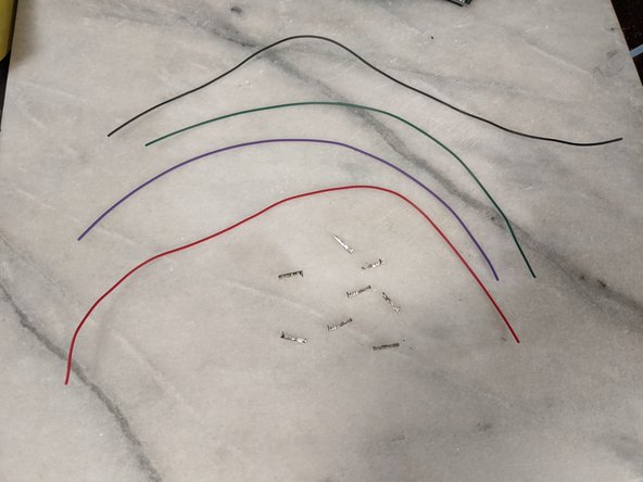 Here we will be making a harness for the speaker board.  This will use 4 wires, they can be all data wire size. You will have 2 data wires, a power and a ground.