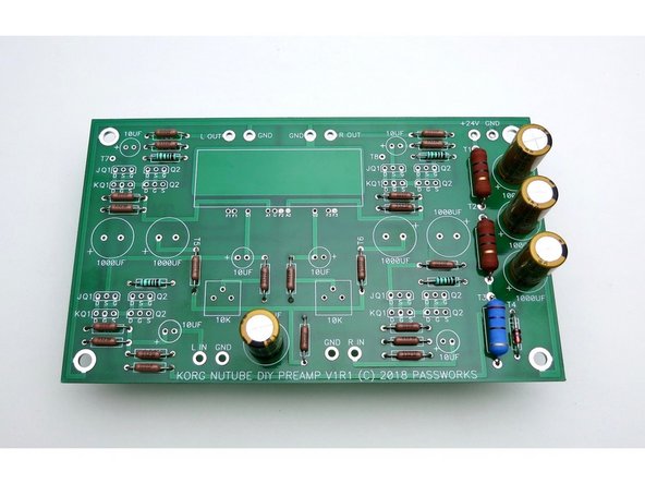 Photo 3 - Stuff all the resistors. The value is printed on the PCB except for the &quot;R1&quot; positions. Neatness counts. Bend all the leads so the value is on top and readable. Insert them into the PCB so the values read left to right or bottom to top. (On the R1s, put the thicker brown band to the right)