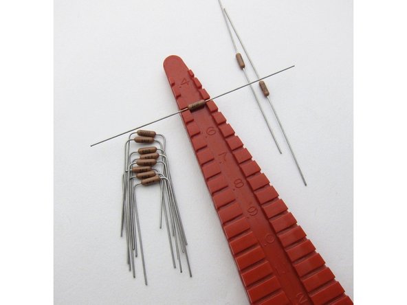 Lead spacing for all small resistors is .5inch (12.7mm)