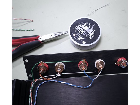 Photo 3 - Orange is input one. Solid orange to right, white/orange to left. Blue is input 2. Solid blue to right, white/blue to left.