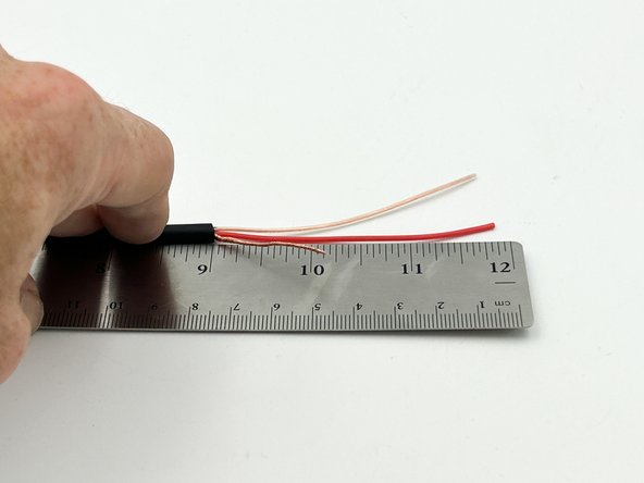 For the 10&quot; HP out wire connected to the HP jack.  Strip the outer insulation approximately 3&quot;(8cm) and the insulation of the red / clear wires approximately 1/8&quot;(3mm).    Cut the bare wire to approximately 1&quot;(2.5cm). Exact length is not critical.
