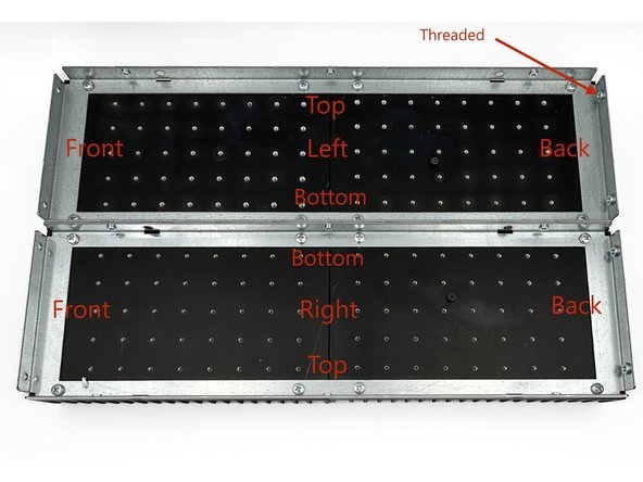 The heatsinks have a back and front.   Once you choose left and right, they now have a top and bottom. It is generally preferred to have the input wiring toward the top. The threaded holes in the brackets are for mounting the back panel.