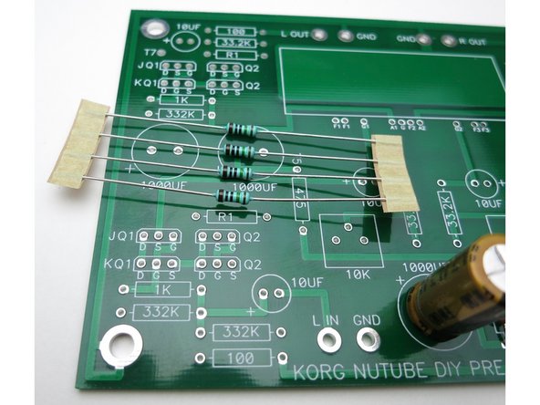 The resistors go into the spot marked &quot;R1&quot; on the PCB, there are (4) places. Photo 1 - These locations have no value printed on them nor does the schematic have a value. They are selected to mate with the included transistors.