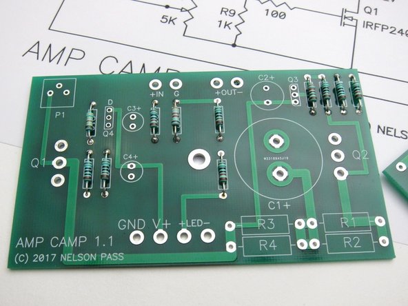 Note the 1% resistors all have a brown band at one end - to help assist troubleshooting in the future if needed, place the brown at the bottom of all resistors.