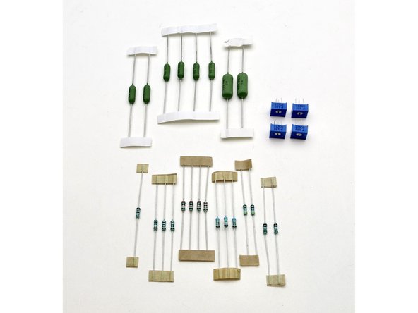 Photo 3 - resistors, potentiometers. Please note the pots in the current batch of completion kits require their leads bent before installation, here is how to bend the leads.