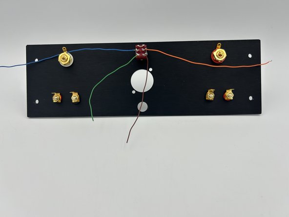Install the switch onto the back panel with the wiring oriented as shown.