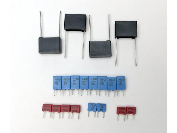 Photo 1 - Top 1uF.  Middle 0.1uF.  Bottom 100pF, 1nF, 220pF