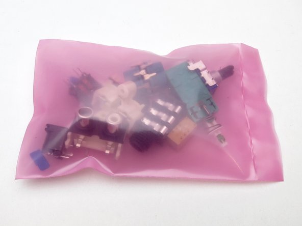 Bottom Row, L to R - Choke, Relay, Tube sockets (2), jumper pins and caps (2), volume potentiometer.