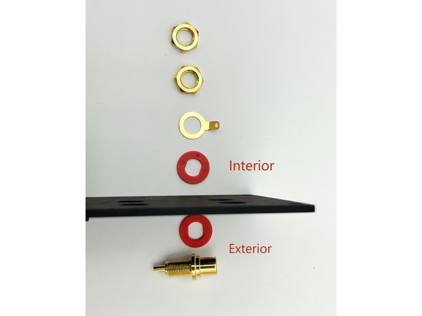 The installation order is critical for the RCA jacks.  The jacks ship with the ground tab between the two insulators.  You must have the ground tab isolated from the chassis.