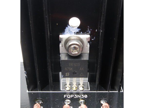 Q1 and Q3 are the N-channel devices. The black PCB are marked &quot;FQP3N30&quot;.  Install IRF610, FQP3N30, or 2SK2013 in these positions.