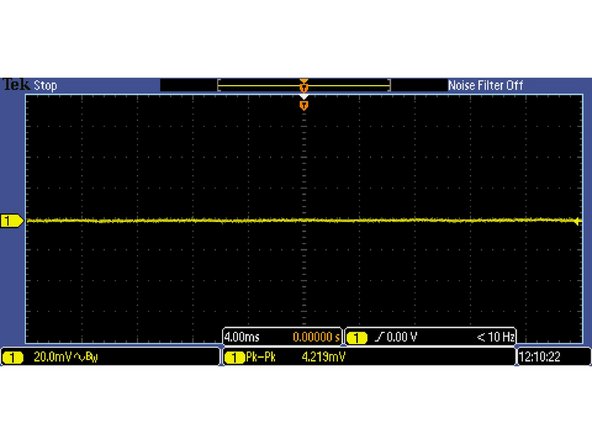 Ripple after 3rd caps, before the regulators. The lesson here? The “big and simple” approach of noise filtering using multiple CRC is extremely effective.