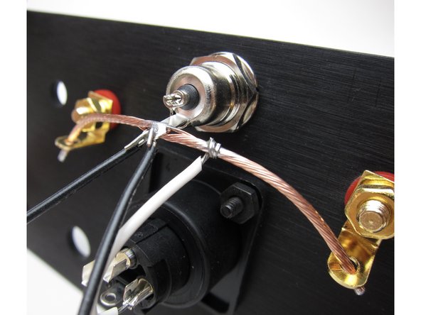 Image 2 - Connect pin 1 of the XLR to the buss wire. Then connect 2 lengths of wire to the ground buss - these will connect to the power GND on the PCBs