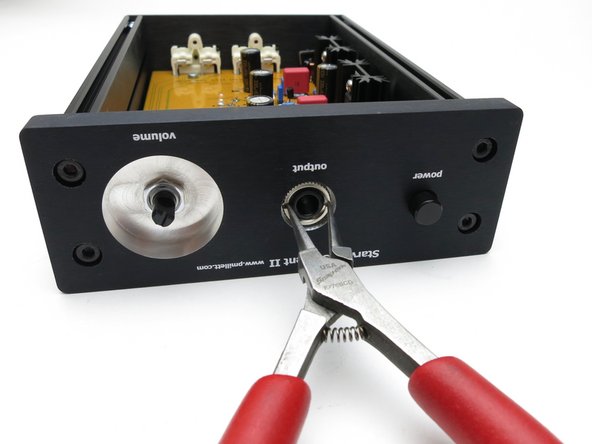 The headphone jack nut is a little difficult to tighten. It doesn’t have to be real tight. Get it as far in as you can by hand, then use needle nose pliers to fit into the notches and tighten it a little more. Be careful not to scratch the front panel when doing this!